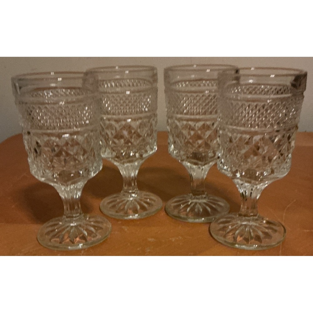 Anchor Hocking Wexford Water Goblet Glasses 5.25"‎ Tall 6oz Lot Of 4 VTG